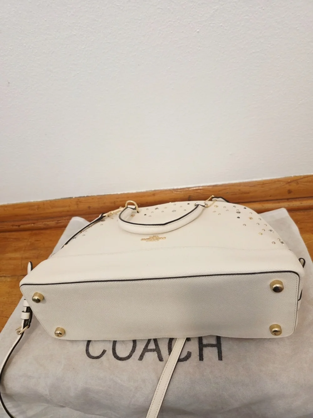 COACH Sierra Satchel + Accordian Zip Wallet w/ Stardust Studs In Chalk - Picture 10 of 16
